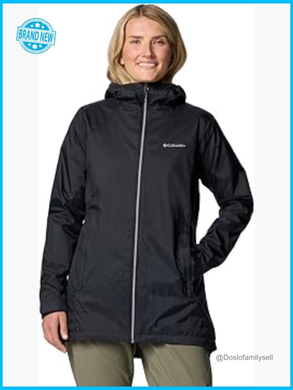 Long Rain Jacket Hooded Zipper Pockets Water Resistant Lightweight Regular Fit